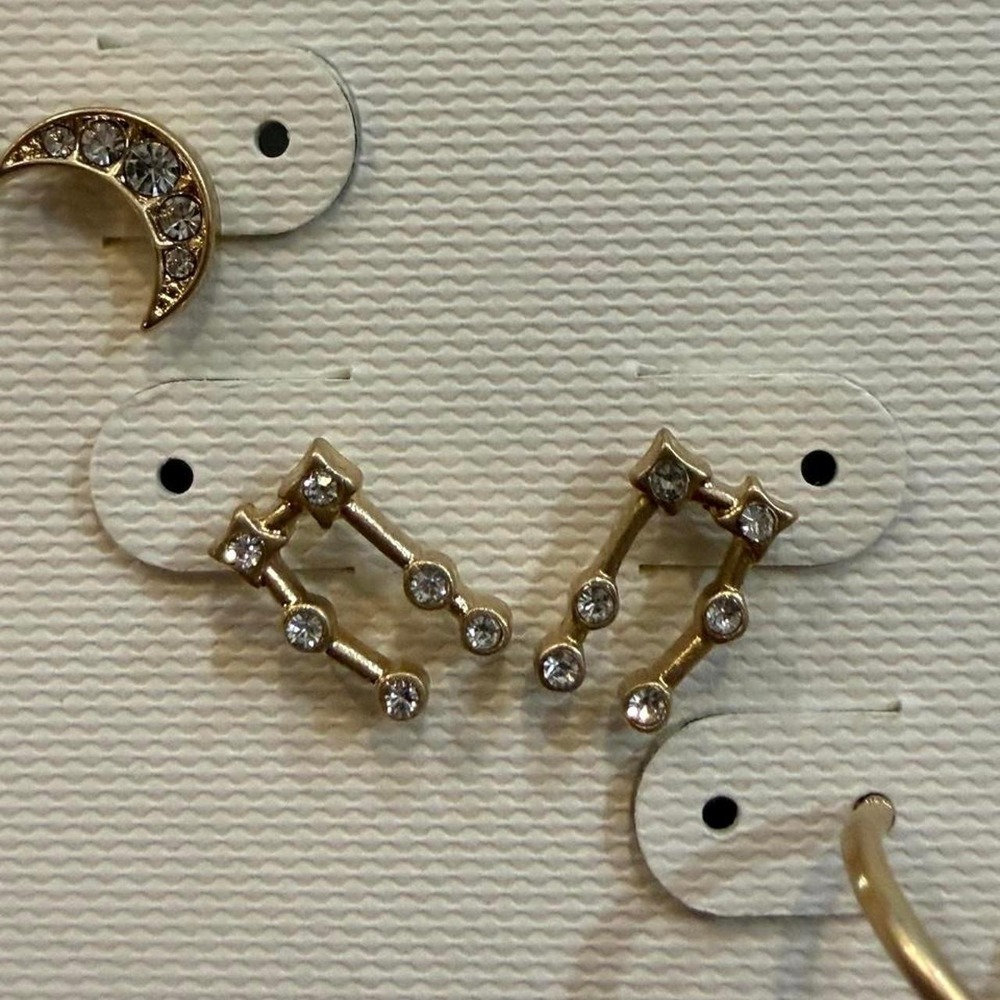 NWT a.n.a. Gemini Zodiac Celestial Earring Set Gold Tone Moon Star Huggies‎ - Picture 3 of 5